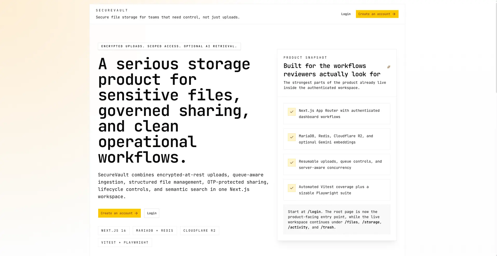 SecureVault landing page